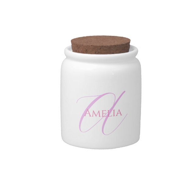 Chic Name Monogram Initial Letter Calligraphy  Candy Jar (Front)