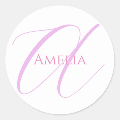Chic Name Monogram Initial Letter Calligraphy  Classic Round Sticker
