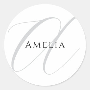 Chic Name Monogram Initial Letter Calligraphy  Classic Round Sticker