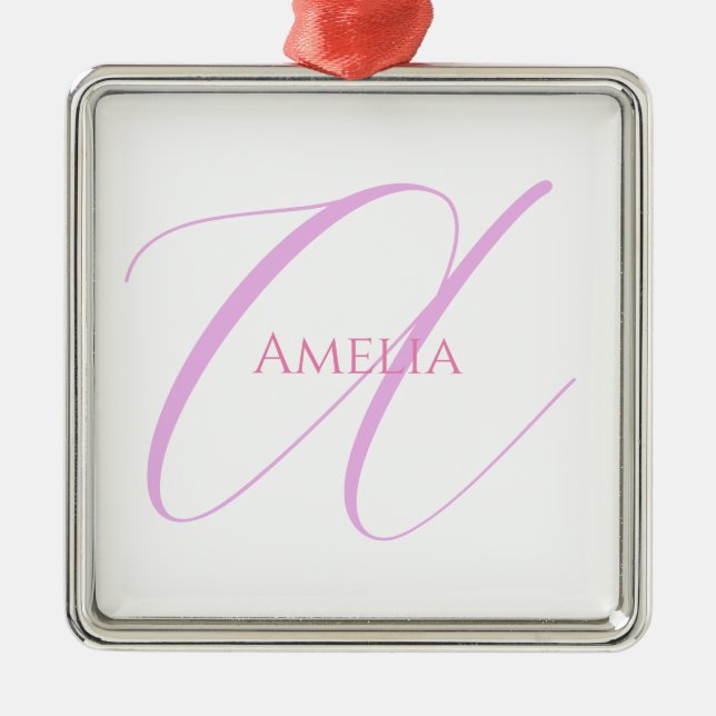 Chic Name Monogram Initial Letter Calligraphy  Metal Ornament (Front)