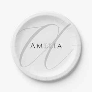 Chic Name Monogram Initial Letter Calligraphy Paper Plates