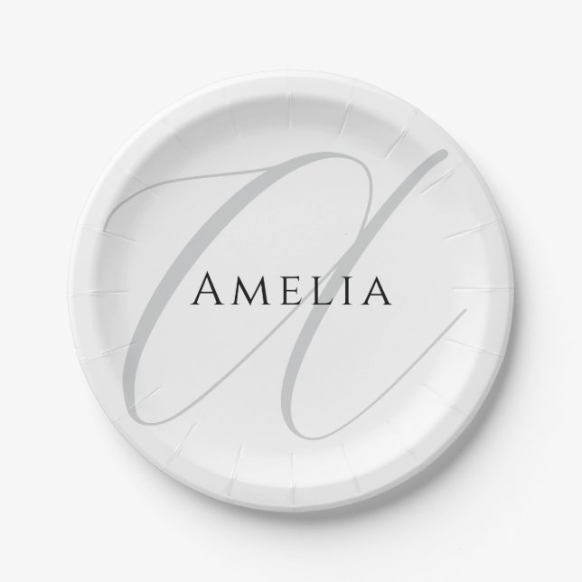 Chic Name Monogram Initial Letter Calligraphy  Paper Plates (Front)