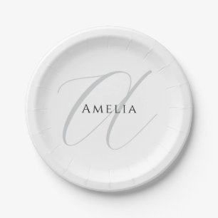 Chic Name Monogram Initial Letter Calligraphy Paper Plates