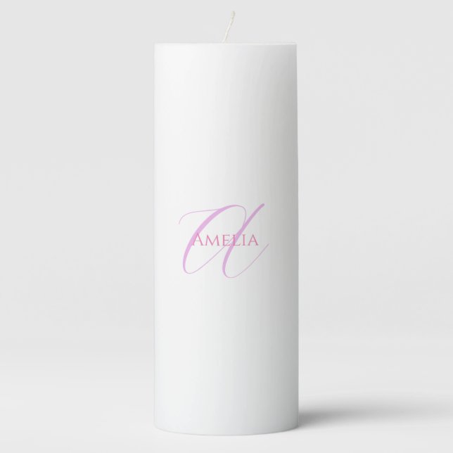 Chic Name Monogram Initial Letter Calligraphy  Pillar Candle (Front)