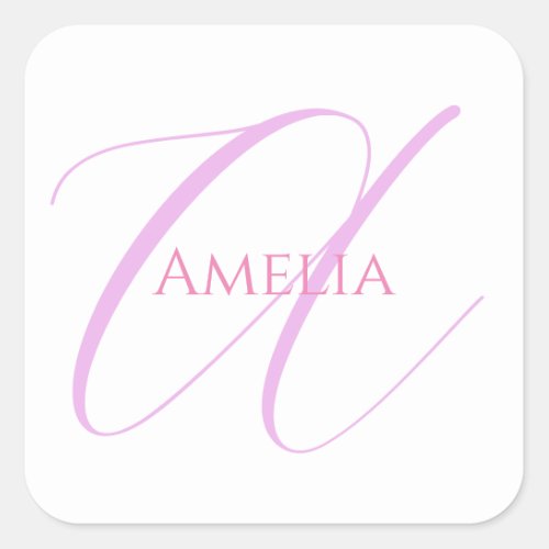 Chic Name Monogram Initial Letter Calligraphy  Square Sticker