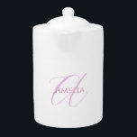 Chic Name Monogram Initial Letter Calligraphy  Teapot<br><div class="desc">Those who see it will say what a simple design and will not be able to take their eyes off this. It is a very elegant, very aesthetic and very simple perfect design. With such simplicity, you will immediately reflect what a fine personality you have and the sensitivity in your...</div>