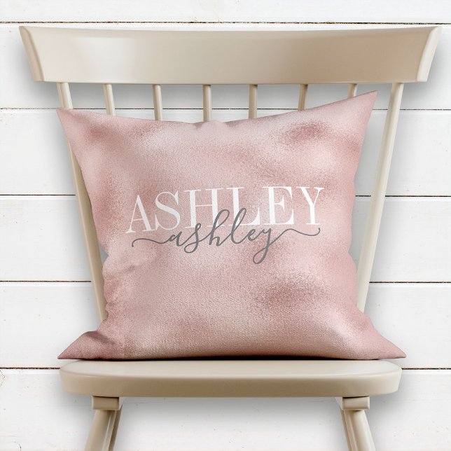 Chic Name Monogram Rose Gold Gray Elegant Throw Pillow (Creator Uploaded)
