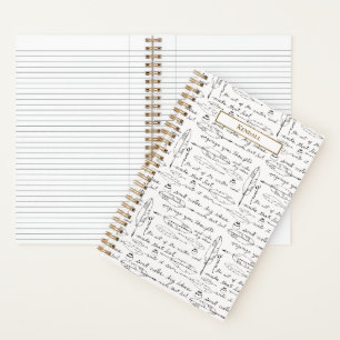 Chic Name Quills & Ink Gold white Custom Writing Notebook