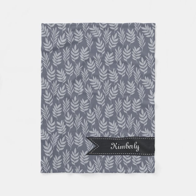 Chic Name With Elegant Slate Gray Leaves Pattern Fleece Blanket (Front)