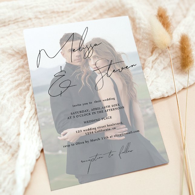 Chic names script calligraphy photo wedding invitation (Chic names script calligraphy photo wedding invitation black on white)