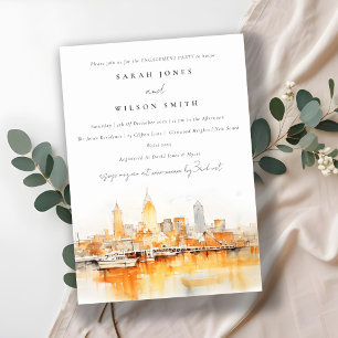 Chic Nashville City Skyline Watercolor Engagement Invitation