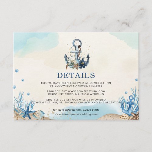 Chic Nautical Anchor Beach Modern Wedding  Enclosure Card