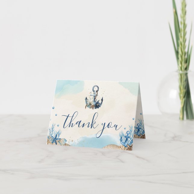 Chic Nautical Anchor Beach Modern Wedding Folded Thank You Card (Front)