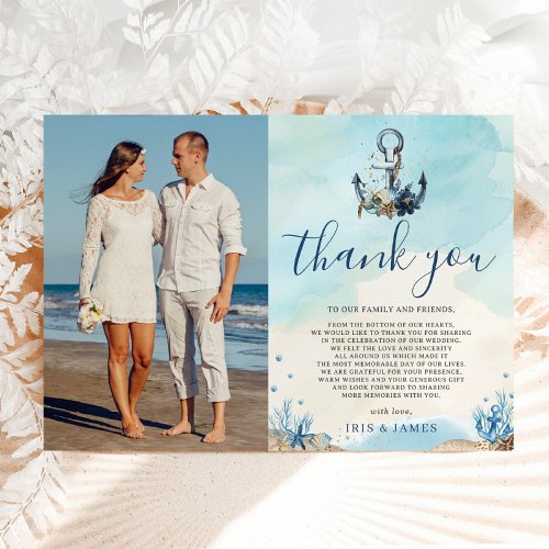 Chic Nautical Anchor Beach Modern Wedding Photo Thank You Card