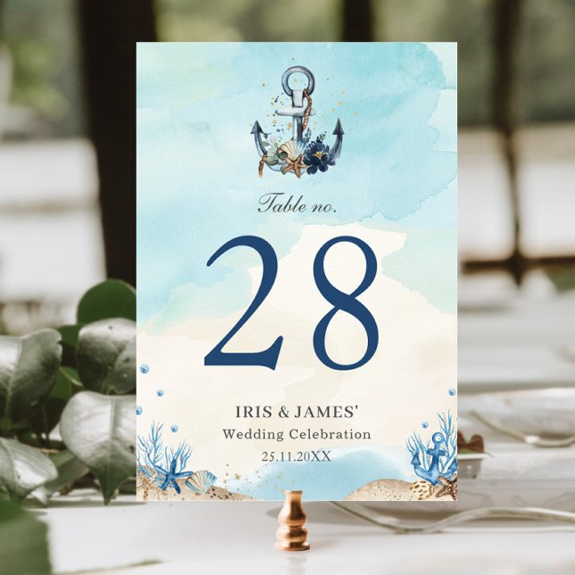 Chic Nautical Anchor Beach Modern Wedding Table Number (Creator Uploaded)