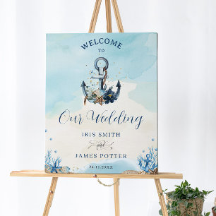 Chic Nautical Anchor Beach Modern Wedding Welcome Foam Board