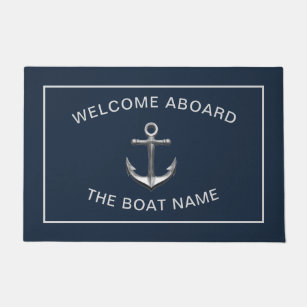 Chic Nautical Anchor Boat Navy Blue Personalised Doormat