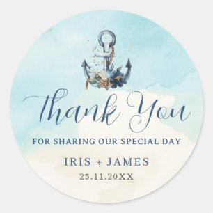 Chic Nautical Anchor Modern Beach Wedding  Classic Round Sticker