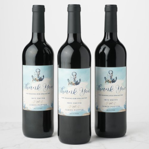 Chic Nautical Anchor Modern Beach Wedding  Wine Label