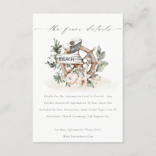 Chic Nautical Anchor Wheel Floral Wedding Details Enclosure Card