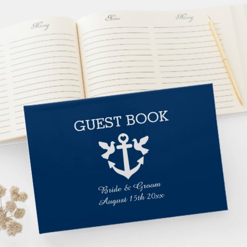 Chic nautical anchor white dove symbol wedding guest book
