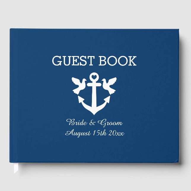 Chic nautical anchor white dove symbol wedding guest book (Front)