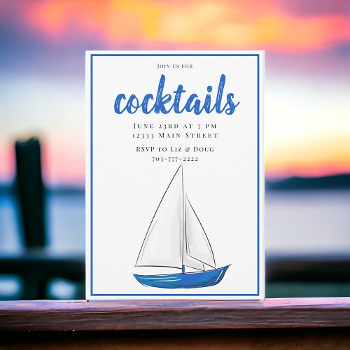 Chic Nautical Blue Ship Cocktail Party  Invitation