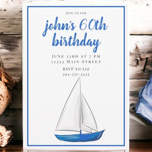 Chic Nautical Blue Ship Cocktail Party  Invitation (Creator Uploaded)