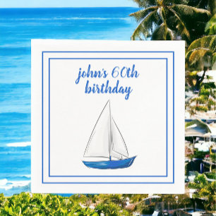 Chic Nautical Blue Ship Cocktail Party Napkins