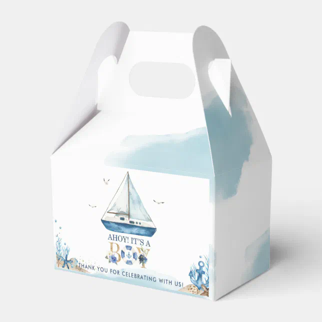 Chic Nautical Boat Ahoy It's a Boy Baby Shower Fa Favor Boxes | Zazzle