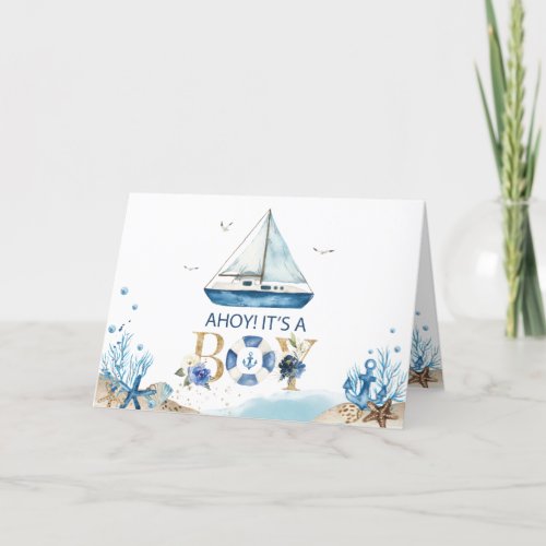 Chic Nautical Boat Ahoy Its a Boy Baby Shower Thank You Card