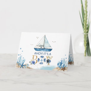 Chic Nautical Boat Ahoy It's a Boy Baby Shower Thank You Card