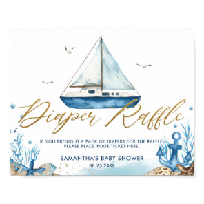 Chic Nautical Boat Gold Baby Shower Diaper Raffle  Poster