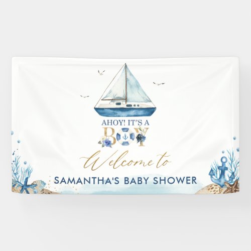 Chic Nautical Boy Baby Shower Welcome Backdrop  Banner