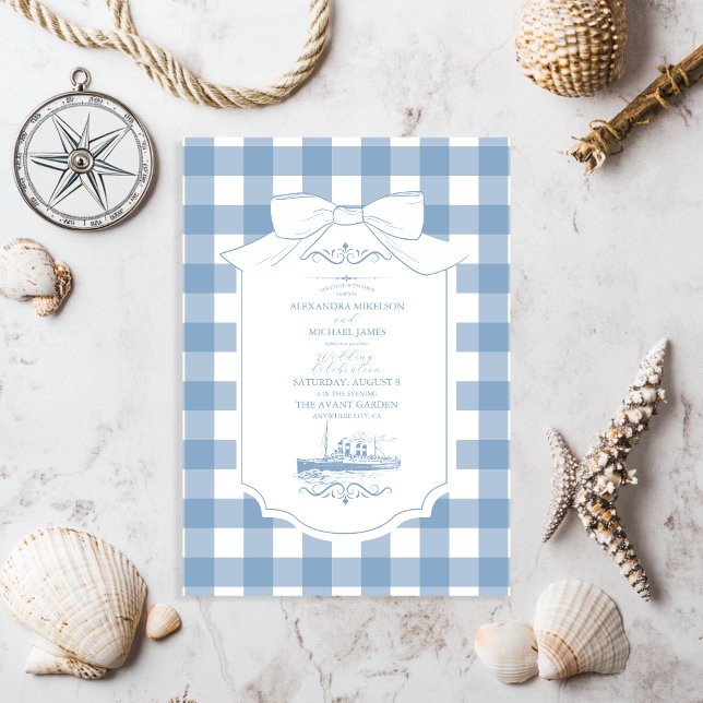 Chic Nautical Coquette Bow Wedding Invitation (Creator Uploaded)