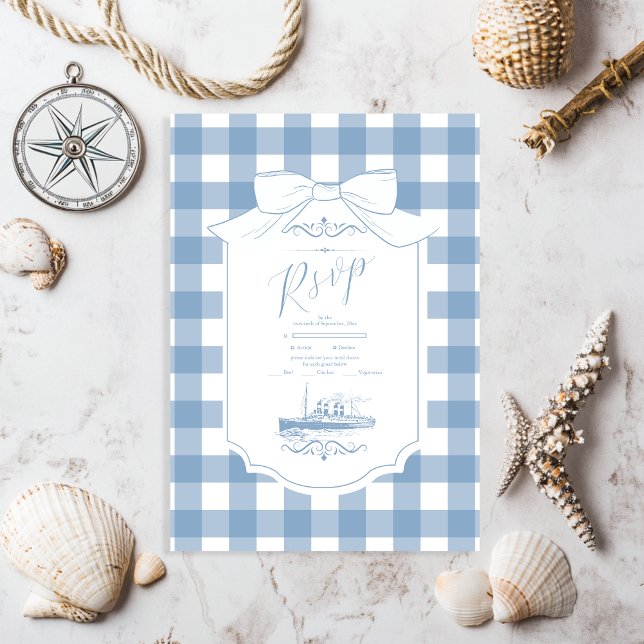 Chic Nautical Coquette Bow Wedding RSVP Card (Creator Uploaded)