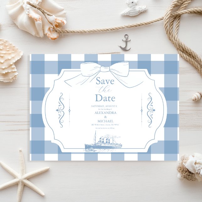 Chic Nautical Coquette Bow Wedding Save The Date (Creator Uploaded)