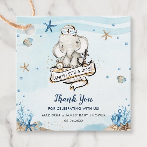 Chic Nautical Elephant Boy Baby Shower Thank You Favor Tags