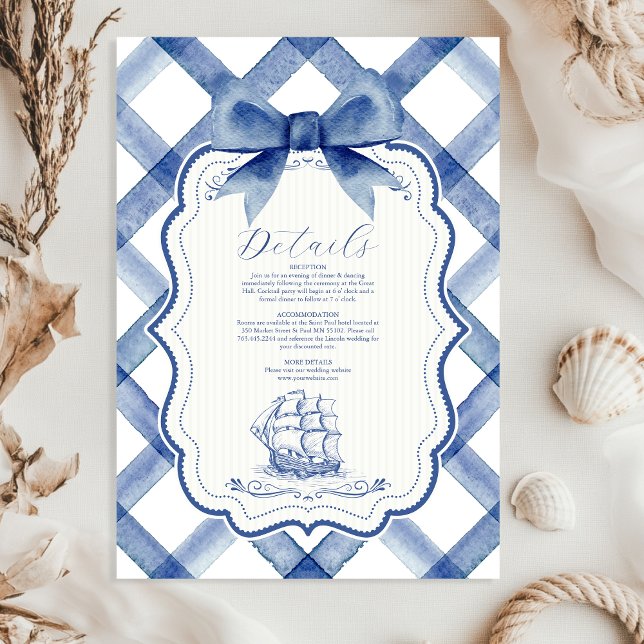 Chic Nautical Navy Blue Bow Wedding Enclosure Card (Creator Uploaded)