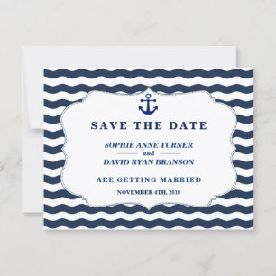 Chic Nautical Navy Waves Anchor Wedding Save The Date