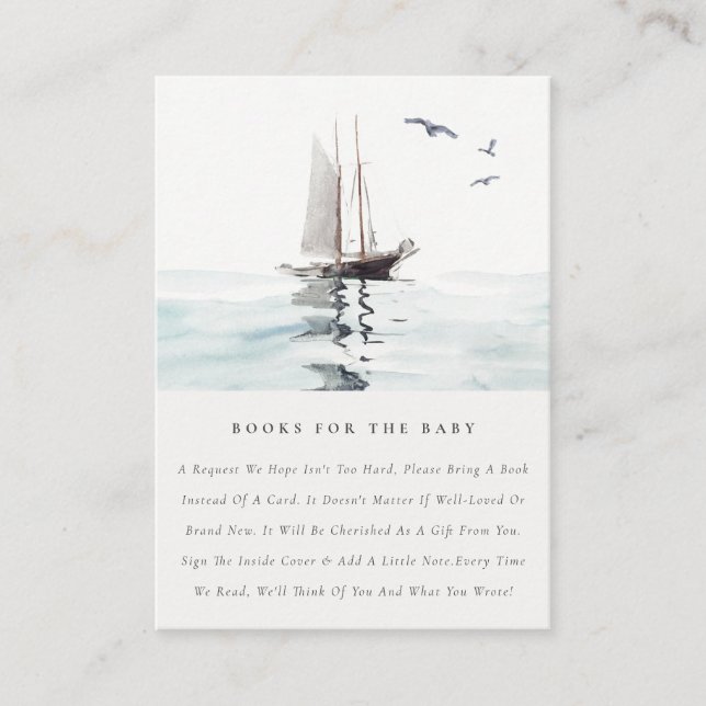 Chic Nautical Sailing Yacht Books For Baby Shower Enclosure Card (Front)