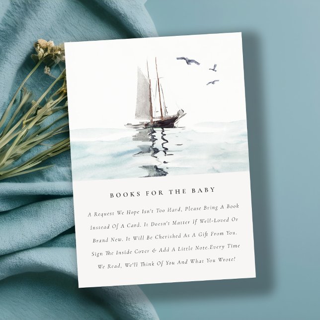 Chic Nautical Sailing Yacht Books For Baby Shower Enclosure Card (Creator Uploaded)