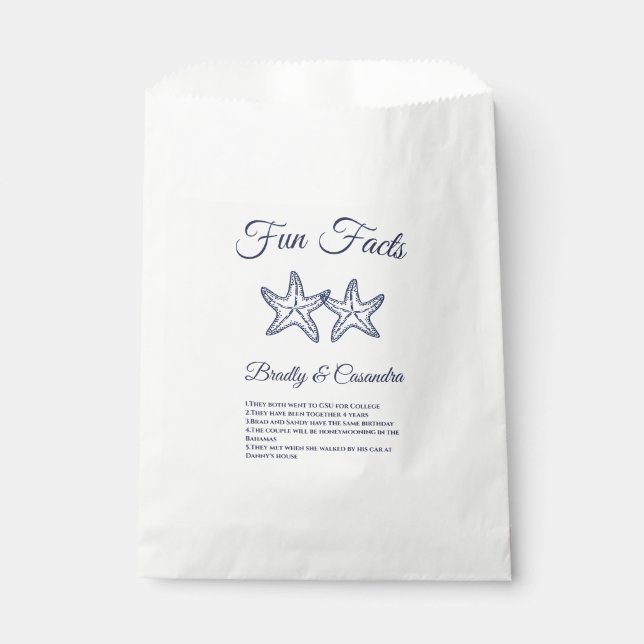 Chic Nautical Wedding Navy Blue Starfish Fun Facts Favor Bag (Front)