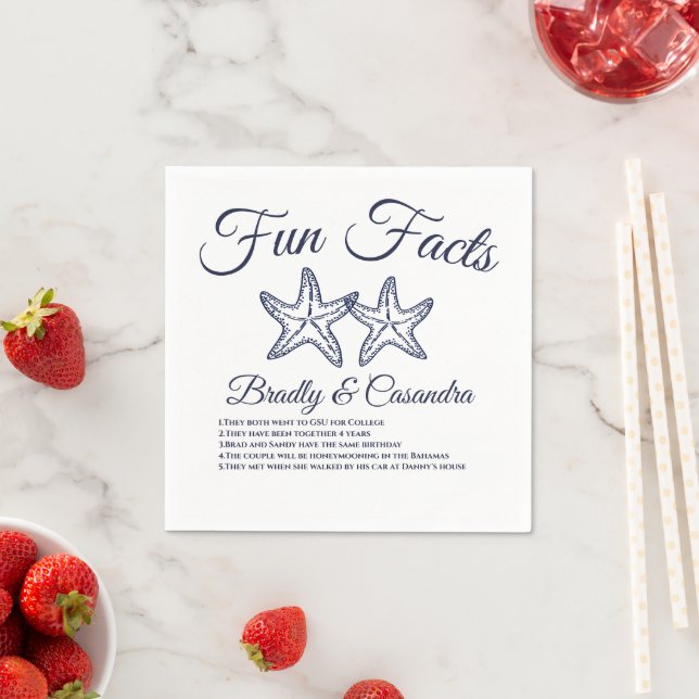 Chic Nautical Wedding Navy Blue Starfish Fun Facts Napkins (Insitu)