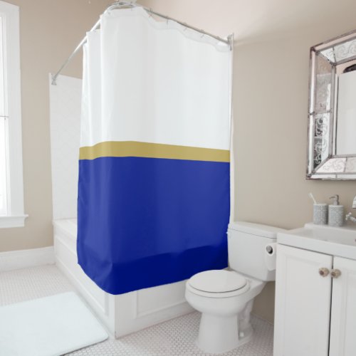 Chic Nautical White Royal Blue Banded Color Block Shower Curtain