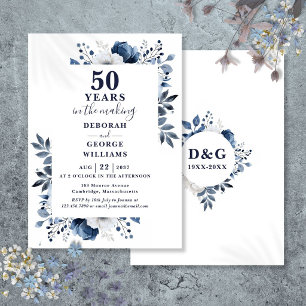 Chic Navy 50th Wedding Anniversary Monogram Invitation