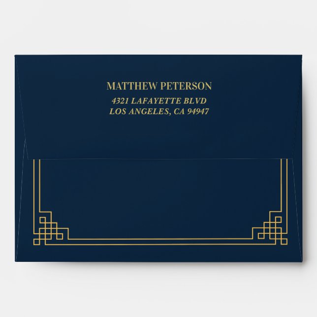 Chic Navy and Gold Art Deco Birthday Personalized Envelope (Back (Top Flap))