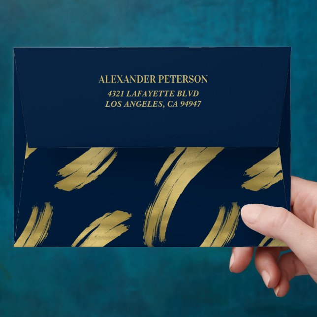 Chic Navy and Gold Birthday Personalized Envelope (Hand)