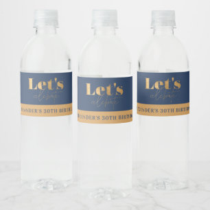 Chic Navy and Gold Let's celebrate Birthday Water Bottle Label