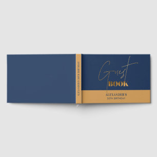Chic Navy and Gold Script Birthday Thank you Guest Book
